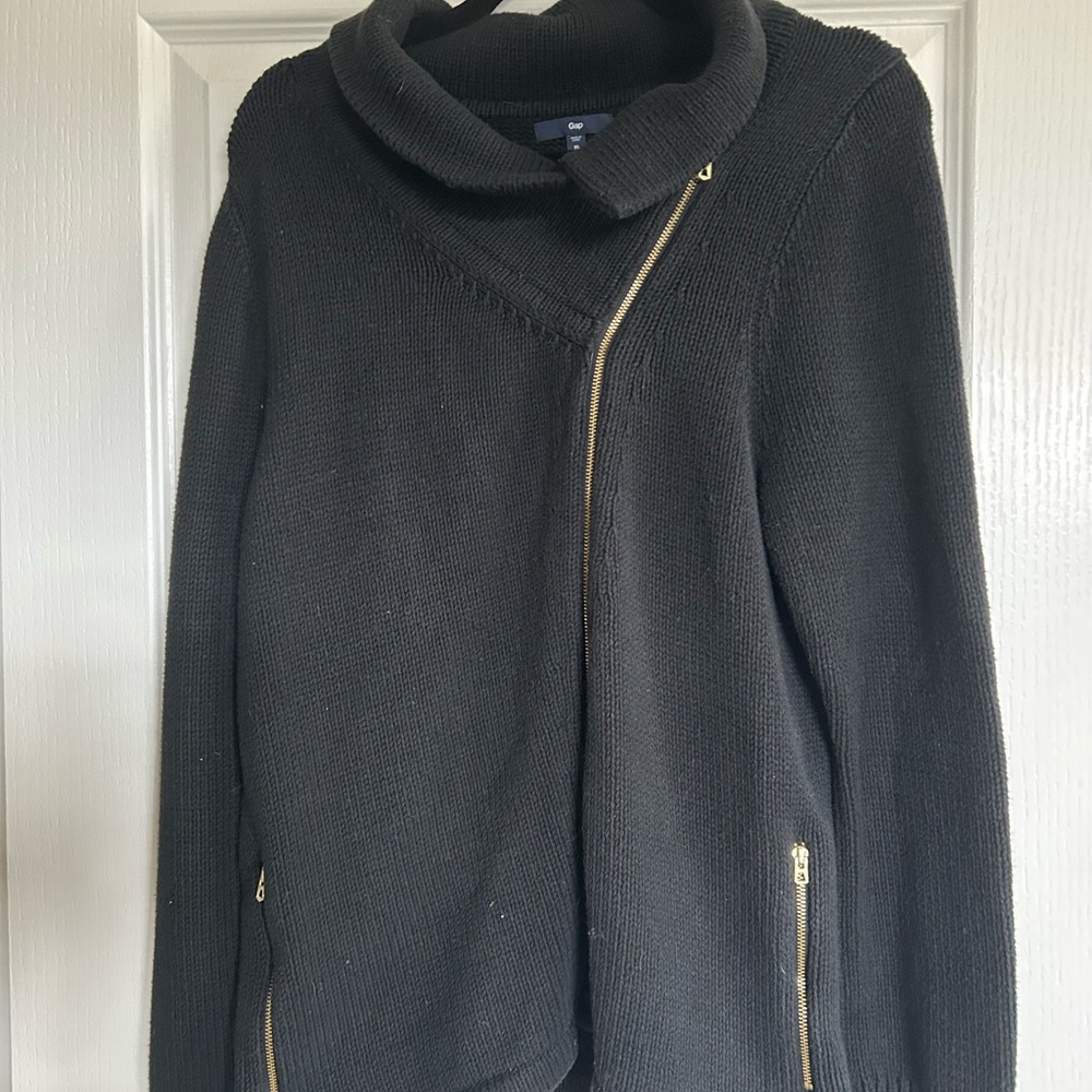 GAP Black and Gold Cowl Neck Sweater with Asymmetrical Zipper